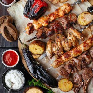 grilled meat and vegetable on the table